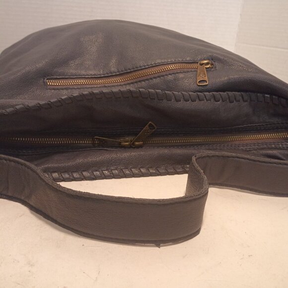 PATRICIA NASH "Vincenzo" Dark Navy Leather Super Slouchy Big Hobo Bag w Fringe - Picture 10 of 15